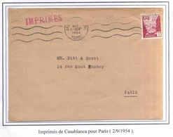 Maroc Morocco Marruecos Marokko Lettre Casablanca 2/9/1954 Cover Carta Belege Tarif IMPRIMES - Lettres & Documents