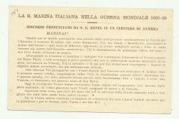 REGIA MARINA - DISCORSO PRONUNCIATO DA S.E. REVEL IN UN CIMITERO DI GUERRA    - NV FP - War 1914-18