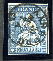 W6694  Swiss 1858  Scott #37(o) SCV $28. 4 Margins Superb CDS - Offers Welcome - Gebruikt