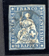 W6700  Swiss 1858  Scott #37(o) SCV $28. 4 Margins  CDS - Offers Welcome - Oblitérés