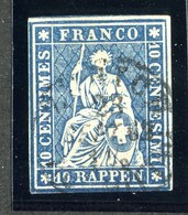 W6703  Swiss 1858  Scott #37(o) SCV $28.  4 Margins  CDS - Offers Welcome - Oblitérés