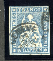 W6723  Swiss 1858  Scott #37(o) SCV $28.  4 Margins  CDS - Offers Welcome - Used Stamps