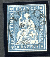 W6733  Swiss 1855-57  Scott #27 (o) SCV $50.  4 Margins  CDS - Offers Welcome - Used Stamps