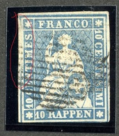 W6755  Swiss 1854  Scott #21 (o) SCV $125. 3 Margins Broken Frame  CDS - Offers Welcome - Used Stamps