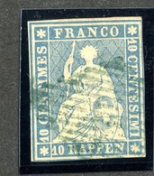 W6756  Swiss 1854  Scott #21 (o) SCV $125. 3 Margins  CDS - Offers Welcome - Gebruikt