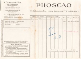 Facture A.Dardanne & Fils " Phoscao " à Paris Du 29 Novembre 1941 - Tickets - Vouchers