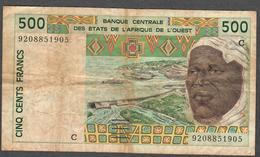 W.A.S. LETTER C BURKINA FASO  P310Cb 500 FRANCS (19)92 F-VF NO P.h. ! - Stati Dell'Africa Occidentale