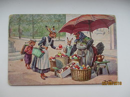RABBIT ON THE MARKET FOR THE EASTER EGGS   ,  SIGNED THIELE  , OLD  POSTCARD , 0 - Thiele, Arthur