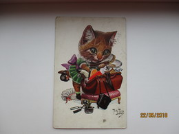 CAT KITTEN WITH COSMETICS BAG    ,  SIGNED THIELE  , OLD  POSTCARD , 0 - Thiele, Arthur