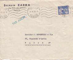 DEVANT DE LETTRE TUNISIE. 20 IX 55.  ETABLISSEMENTS SYLVAIN ZARKA RUE DE SERBIE TUNIS POUR PARIS 7 5 18 - Covers & Documents