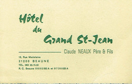 Carte De Visite Hôtel Du Grand St-Jean, Claude Neaux Père Et Fils, Rue Madeleine, Beaune  (vers 1970) - Visitenkarten