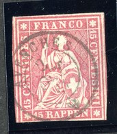 W6806  Swiss 1854  Scott #16 (o) SCV $65. 3 Margins - Offers Welcome - Used Stamps