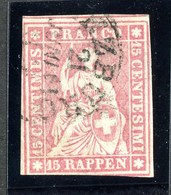 W6813  Swiss 1854  Scott #16 (o) SCV $72. Pale Rose- Almost 4 Margins - Offers Welcome - Gebraucht