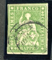 W6825  Swiss 1858  Scott #40 (o) SCV $100. -  4 Margins Very Good- Offers Welcome - Used Stamps