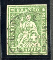 W6829  Swiss 1858  Scott #40 (o) SCV $100. -  4 Margins  Good- Offers Welcome - Used Stamps