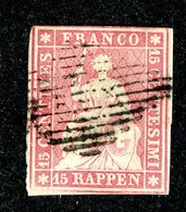 W6848  Swiss 1858  Scott #38 (o) SCV $65. - 4 Margins Good- Offers Welcome - Oblitérés