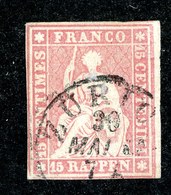 W6849  Swiss 1858  Scott #38 (o) SCV $65. - 4 Margins Very Good- Offers Welcome - Oblitérés