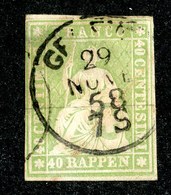 W6851  Swiss 1858  Scott #40 (o) SCV $100. - 4 Margins Very Good- Offers Welcome - Used Stamps
