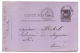 1882--entier Carte Postale  SAGE  10c Noir- Cachets  ANGERS-Maine Et Loire --ALBI - Tarn - Cartes Postales Types Et TSC (avant 1995)