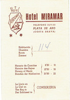 Carte De L'Hôtel Miramar, Playa De Aro, Costa Brava, Espagne (années 1970) - Visitekaartjes