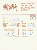 Carte De L'Hôtel Aromar, Paseo Maritimo, Playa De Aro, Costa Brava, Espagne (années 1970) - Tarjetas De Visita