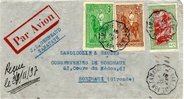 1937- Enveloppe Par Avion Affr. 8,50 F Oblit. Conv. Ligne TAMATAVE TANANARIVE  N°1 Pour Bordeaux - Brieven En Documenten