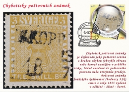 Czech Rep. / My Own Stamps (2018) 0792 CM: The World Of Philately - Postage Stamps Printing Errors: Sweden (1855) - Storia Postale