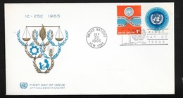 ONU FDC Lettre Illustrée 1er Jour New York Le  20/09/1965 N°141 Et 144 Emblèmes Des Nations Unies   TB - FDC