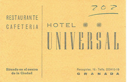 Carte De Visite Restaurante Cafeteria Hotel Universal, Recogidas, Granada (Grenade) (vers 1970) - Visitenkarten