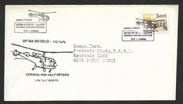 Portugal Poste Par Hélicoptère Vol Lisbonne Porto Journée Du Timbre 1979 Helicopter Mailed Cover Lisbon Oporto Stamp Day - Storia Postale