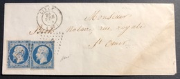 1852 Louis Napoléon N°10c 25c X 2 Enveloppe De Lille PC1727 Pour St Omer - 1852 Luis-Napoléon