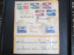 Lettre 86 Ieme Anniversaire Du President Massaryk . Obliteration Doree Au Palais A Prague . 8 Timbres Avions Rare - Autres & Non Classés