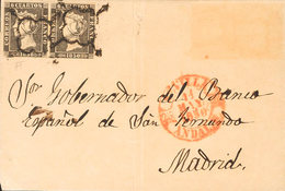 168 1850. Sobre 1A(2). 6 Cuartos Negro, Pareja. SEVILLA A BARCELONA. MAGNIFICA E INUSUAL DOBLE PORTE. - Andere & Zonder Classificatie