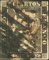 184 1850. º 1A. 6 Cuartos Negro (II-11). Matasello Prefilatélico "R" (estampado Varias Veces, Se Adjunta Estudio De Grau - Otros & Sin Clasificación