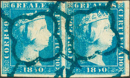190 1850. º 4(2). 6 Reales Azul, Pareja. Matasello ARAÑA, En Azul. MAGNIFICA Y RARISIMA ESPECIALMENTE EN ESTE COLOR, ESP - Other & Unclassified