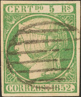 209 1852. º 15. 5 Reales Verde. Color Muy Intenso. PIEZA DE LUJO. Cert. AIEP. Edifil 2018: 180? - Altri & Non Classificati