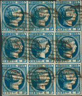 217 1853. º 21(9). 6 Reales Azul, Bloque De Nueve (margen Justo En Dos Sellos, Sin Importancia Y Sólo Reseñado A Título  - Otros & Sin Clasificación