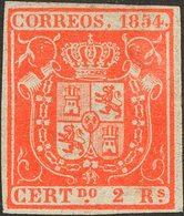 224 1854. * 25. 2 Reales Rojo. Color Muy Intenso. MAGNIFICO. Cert. GRAUS. Edifil 2018: 2225? - Otros & Sin Clasificación