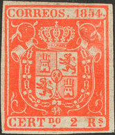 224 1854. * 25. 2 Reales Rojo. Color Muy Intenso. MAGNIFICO. Cert. GRAUS. Edifil 2018: 2225? - Other & Unclassified
