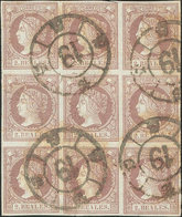 257 1860. º 56(9). 2 Reales Lila, Bloque De Nueve. Matasello R.CARRETA Nº19, De Badajoz. MAGNIFICO. Edifil 2014: 205? - Otros & Sin Clasificación