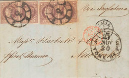 258 1860. Sobre 56(4). 2 Reales Lila, Dos Parejas. CADIZ A NUEVA YORK (U.S.A.). Matasello R. CARRETA Nº3 Y En El Frente  - Other & Unclassified