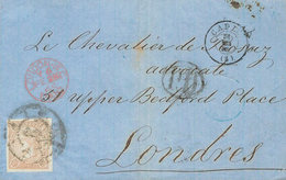 272 1865. Sobre 73. 2 Reales Lila-gris. CADIZ A LONDRES (INGLATERRA). MAGNIFICA. - Otros & Sin Clasificación