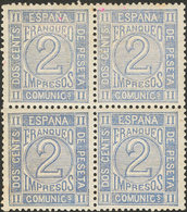 299 1872. **/* 116(4). 2 Cts Gris Azul, Bloque De Cuatro. Muy Bien Centrado. MAGNIFICO. Edifil 2018: 132? - Other & Unclassified