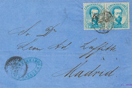 304 1872. Sobre 119(2). 6 Cts Azul, Pareja. MALAGA A MADRID. Matasello MALAGA / (6). MAGNIFICA Y RARISIMA, ESTA TARIFA D - Other & Unclassified