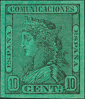 314 1874. 10 Cts Negro Sobre Verde. ENSAYO DE COLOR, De Un Diseño No Adoptado. MAGNIFICO. (Gálvez 948) - Altri & Non Classificati