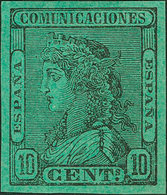 314 1874. 10 Cts Negro Sobre Verde. ENSAYO DE COLOR, De Un Diseño No Adoptado. MAGNIFICO. (Gálvez 948) - Other & Unclassified