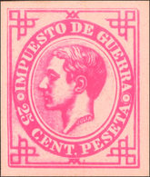 335 1876. (*) 185P. 25 Cts Rosa. PRUEBA DE PUNZON (papel Grueso Y Márgenes Pequeños). MAGNIFICA Y RARISIMA, NO RESEÑADA  - Sonstige & Ohne Zuordnung