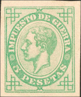 337 1876. (*) 187P. 5 Pts Verde Sobre Amarillo. PRUEBA DE PUNZON (papel Grueso Satinado Y Márgenes Pequeños). MAGNIFICA  - Otros & Sin Clasificación