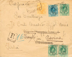 377 1922. (*) 268(3), 271, 277. 5 Cts Verde, Tres Sellos, 15 Cts Amarillo Y 50 Cts Azul. Certificado De SALAMANCA A MILA - Other & Unclassified