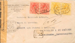 378 1918. Sobre 269(2), 270(2). 10 Cts Rojo, Pareja Y 15 Cts Amarillo, Pareja. Certificado De MADRID A AUSSIG (actual US - Otros & Sin Clasificación